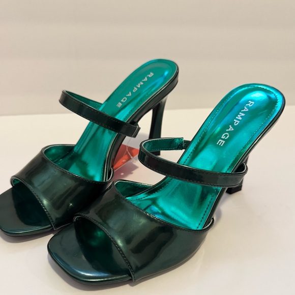 Rampage Shoes - Rampage Metallic Teal Two-Strap Heeled Sandals